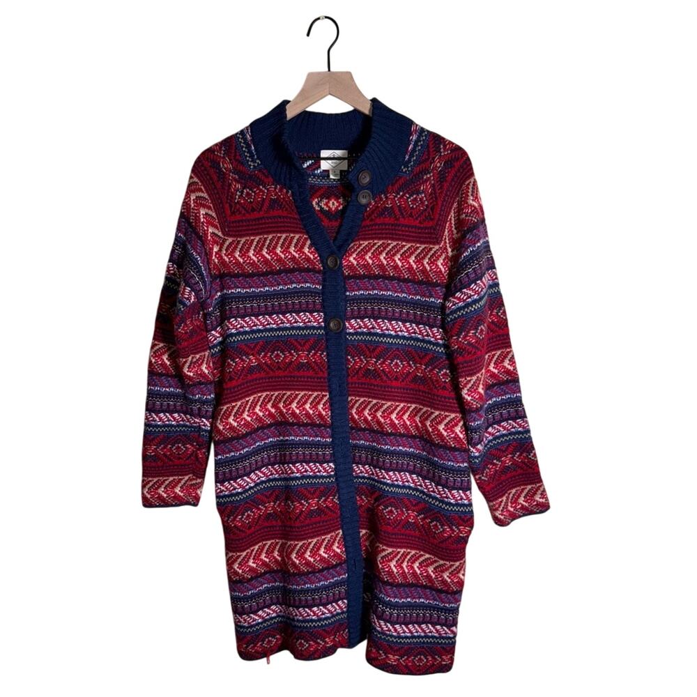 ST. JOHNS BAY fair aisle cabincore heavy long line knit button up cardigan S